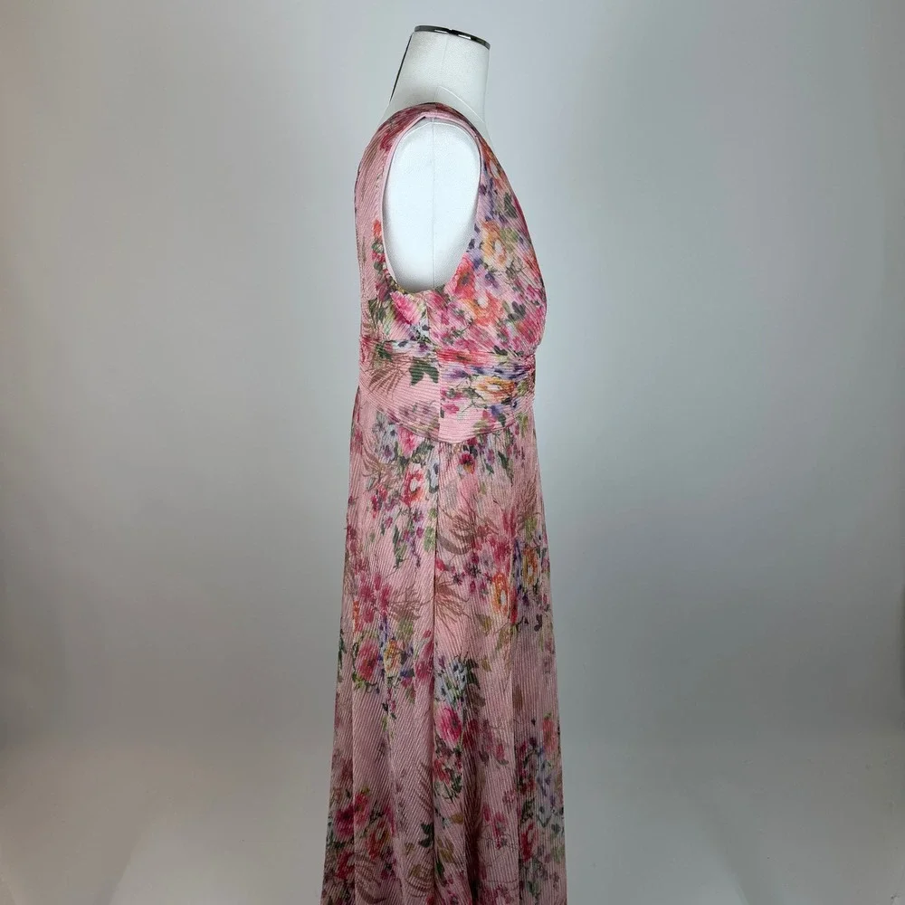 NWD R&M Richards Pink Floral Crinkle Pleated Maxi Gown Dress Size 14 Wedding